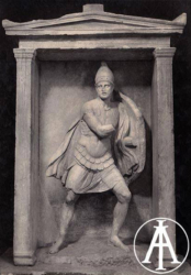 Atene, Museo Archeologico Nazionale, stele funeraria di Aristonautes, proveniente dalla necropoli del Ceramico, 350-325 a.C. ca.<br>Fot.: Edizioni Alinari, Firenze, n. 24386.<br>Data ripresa: 1930 ca. <br>Fondo Lugli, inv. 73919