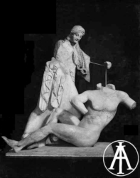 Atene, Museo dell'Acropoli, Atena atterra un gigante, dal frontone est del tempio di Athena Poliàs, 520 a.C.<br>Fot.: Edizioni Alinari, Firenze, n. 24604.<br>Data ripresa: 1930 ca. <br>Fondo Lugli, inv. 73934