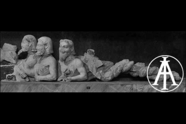 Atene, Museo dell'Acropoli, mostro marino tricorpore, dal frontone del tempio di Athena Poliàs, 520 a.C.<br>Fot.: Anonimo.<br>Data ripresa: 1930 ca. <br>Fondo Lugli, inv. 73936